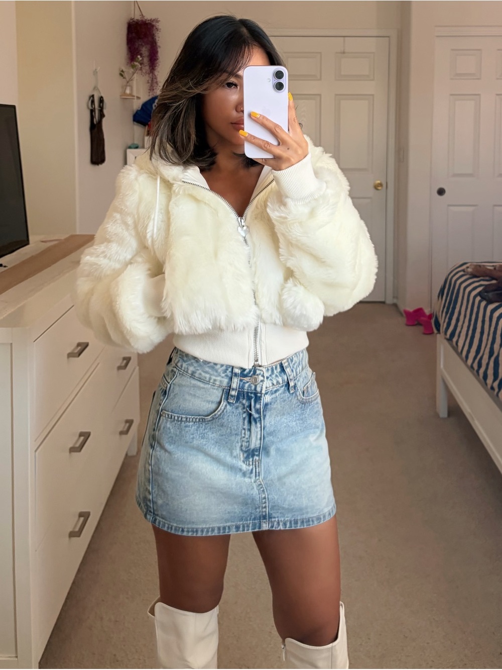Dolls Kill - Sugar Thrillz CANDY BLOSSOM FAUX FUR HOODIE - IVORY